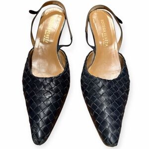 Bottega Veneta Navy Woven Leather Slingback Heels - 39 EU/ Size 8.5